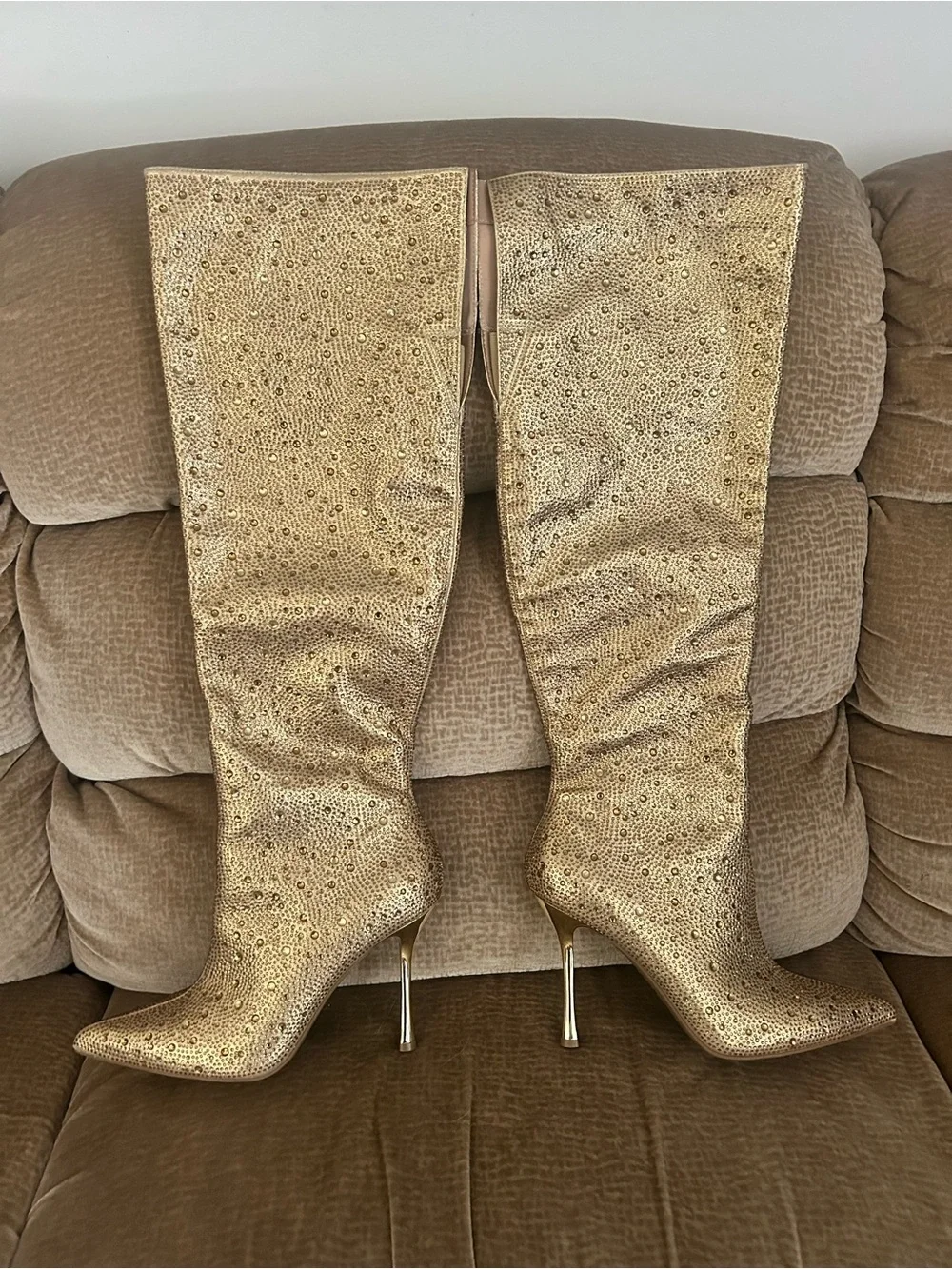 INC International Concepts Gold Sequin Over-the-Knee Stiletto Boots